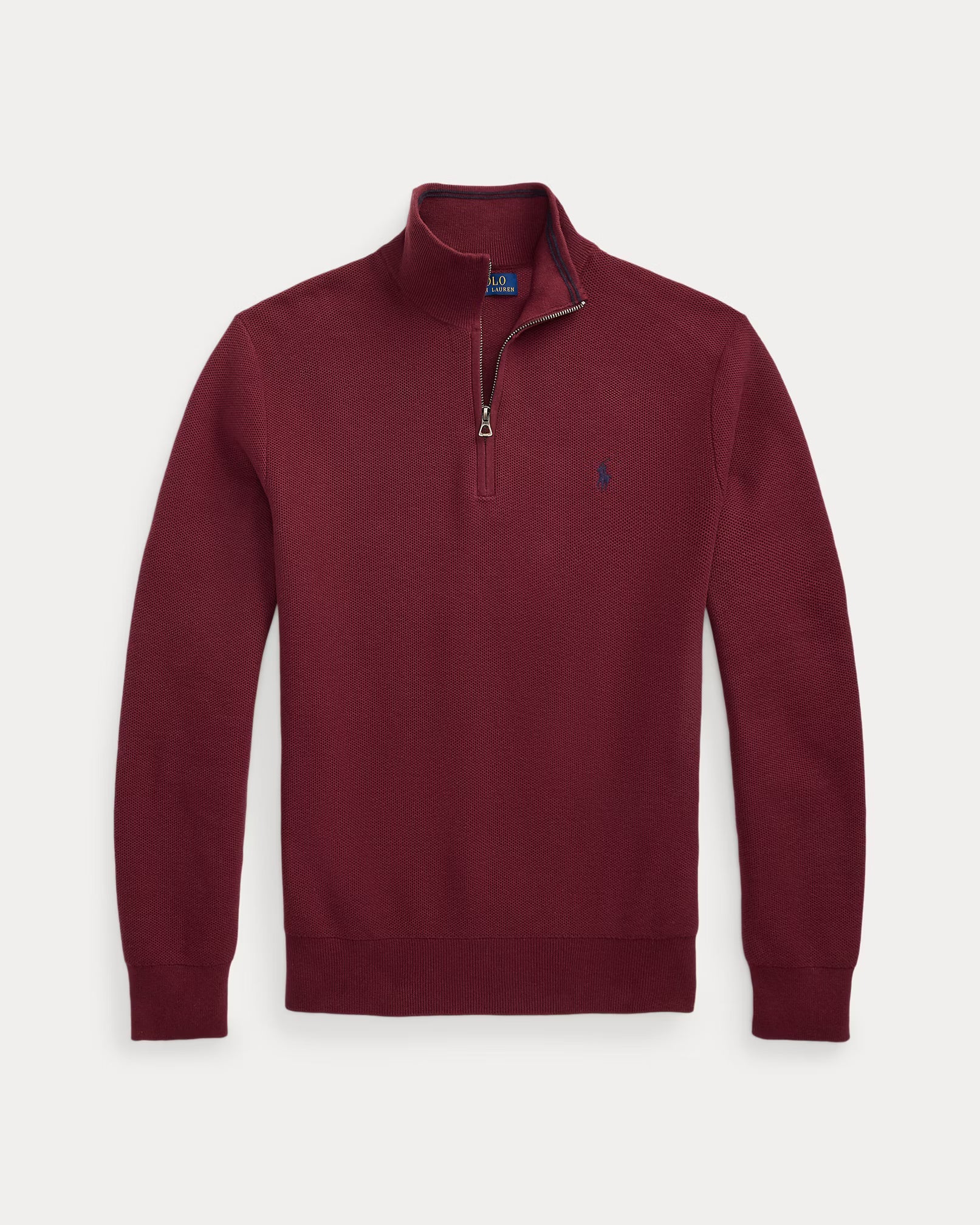 Jersey de algodón de punto de malla con cremallera de un cuarto