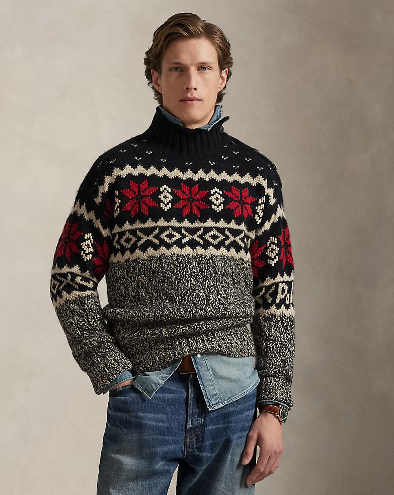 Jersey de cuello alto de mezcla de lana con copos de nieve