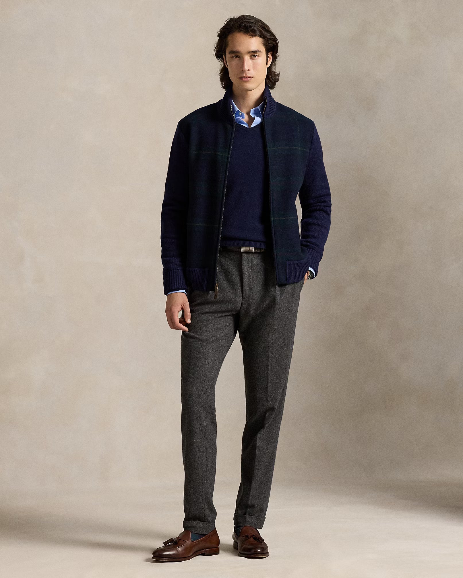 Jersey polo con cremallera y estampado de cuadros escoceses