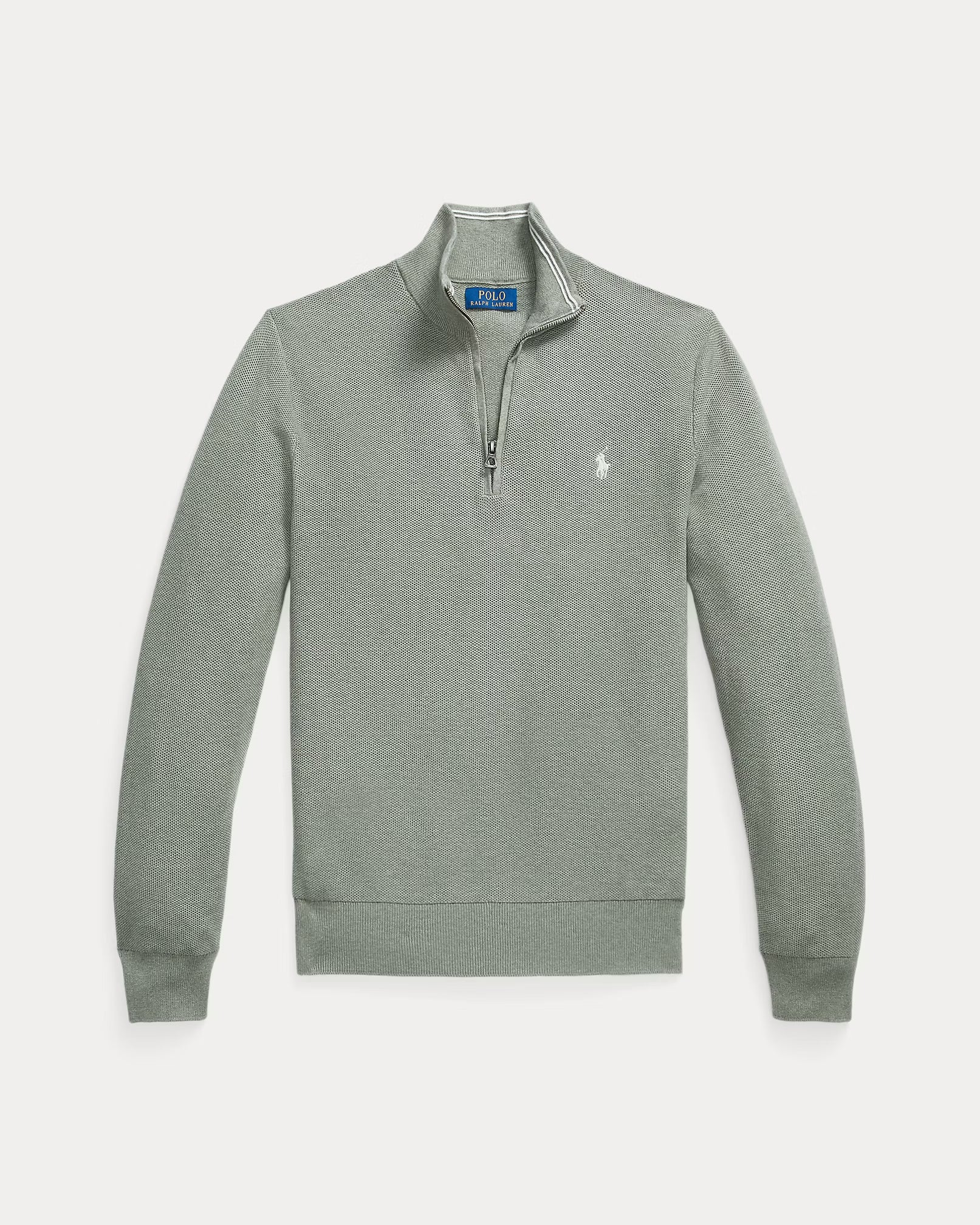 Jersey de algodón de punto de malla con cremallera de un cuarto